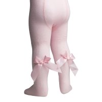 T120-P: Pink Jacquard Tights w/Bow (NB-24 Months)